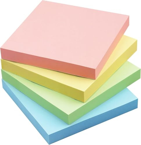 UNZE Sticky Notes - 400 Sheets, 4 Pastel Colors Pads (3x3 Inches) Removable Self-Adhesive Memo Notes for Daily Planning at Home, Office & School | 4 Pads of 100 Sheets Each.