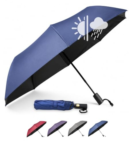 QILZO Paraguas Solar UPF 50 | Sombrilla de Mano para el Sol | 2 En 1: Lluvia y Protección UV | Automático Antiviento | 8 Varillas de Fibra de Vidrio | Diámetro 100 cm