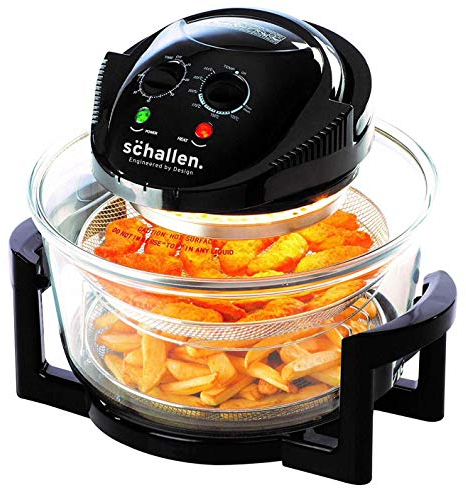 Schallen Black and Glass Air Fryer 17L 2 in 1 Deluxe Deep Fat Free Frying Low Running Cost Healthy Eating No Oil Halogen Cooker Machine with All Accessories Included (Glass 17L Air Fryer)