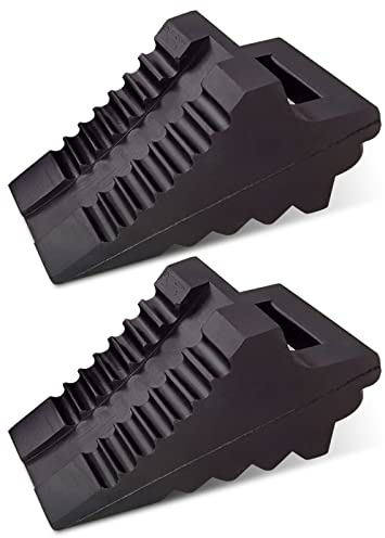 ROBLOCK Solid Rubber Wheel Chocks Heavy Duty Trailer Chock, G.V.W. Up to 4T, 2 Pack Black, 8.6 L x 3.7 W x 4.7 H for Car, Travel Trailers, RV, Truck, and ATV, for All Weather Use