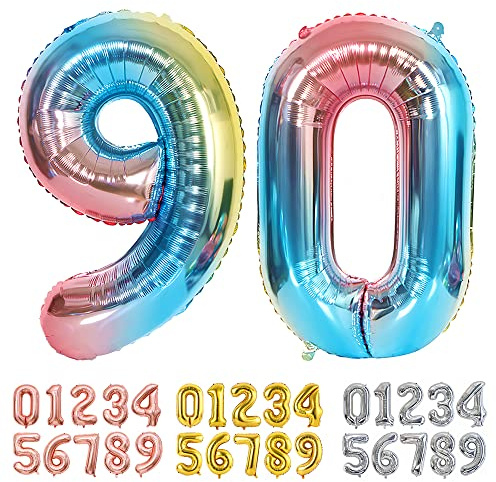 Ponmoo Foil Balloon Number 90 Gradient Blue, Giant Numbers 0 1 2 3 4 5 6 7 8 9 10-19 20-29 30-39 40-49 50-60-70-80-90-100, Large Balloons for Wedding Anniversary Birthday Party Decoration