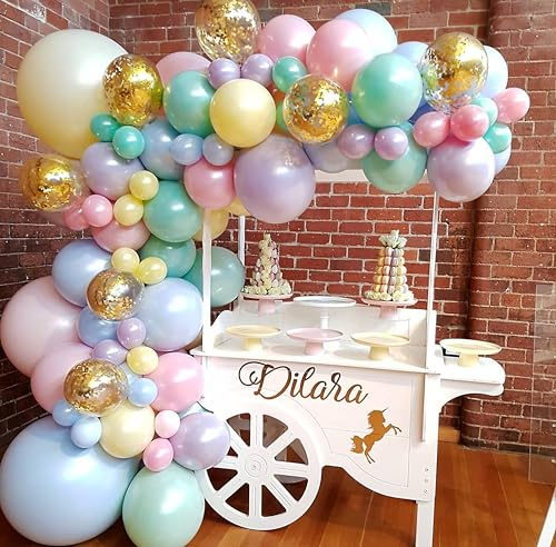 105pcs Pastel Balloons Arch Garland Kit 5 10 12 18 inch Macaron Color Pastel Balloon Different Sizes and Gold Confetti Balloon Set for Easter Wedding Birthday Baby Shower Party Decorations