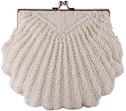 Umhängetasche Damen Clutch Damen Clutch Bag Abend Clutch Hochzeit Braut Tote Pearl Perlen Mode Shell Chain Party Bag Beige