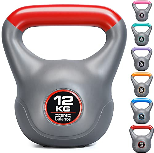 Core Balance Grey Vinyl Kettlebell Weight, Home Gym Strength Training, Cardio Workout, Colour Coded, Non Slip Rubber Feet