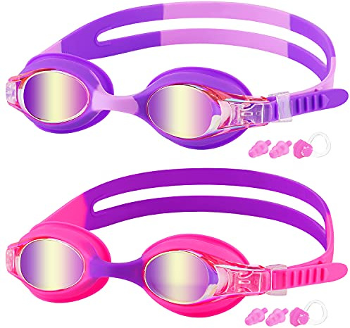 COOLOO Kids Swim Goggles, 2 Pack Swimming Goggles for Boy and Girls No Leaking Anti-Fog Waterproof Goggles for Kids 3-15