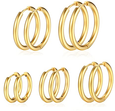 PICKBEAU Gold Hoop Earrings Set for Women, 14K Golden Plated Hypoallergenic Thin Small Gold Earrings Cartilage Helix Huggie Hoop Pack