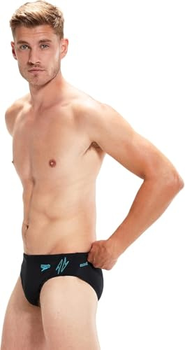 Speedo Men's Hyperboom Splice 7cm Swim Briefs | Speedos | Quick Drying | Training | Fitness | Chlorine Resistant, Black/Bolt, 28