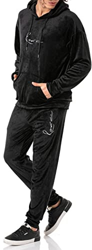 Redbridge Herren Jogginganzug Set Velour Signature Kapuzenpullover und Hose Schwarz M