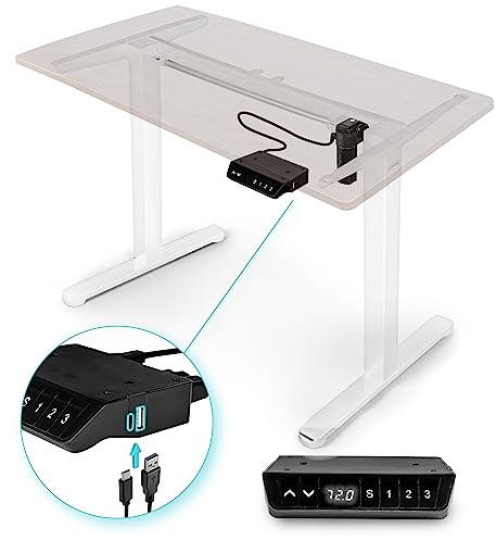 Duronic TM51 WE Höhenverstellbarer Schreibtisch - Elektrisches Tischgestell in Weiß für Gamer und Büro