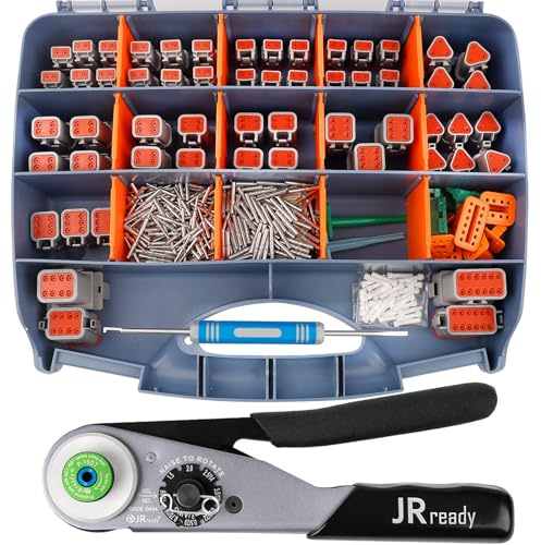 JRready ST6359 Deutsch Connector Kit, 2 3 4 6 8 12 Pin DT Connectors, Size 16 Solid Contacts 16-20AWG, Deutsch Crimp Tool, Deutsch Pin Removal Tool. Waterproof Automotive Electrical Connectors