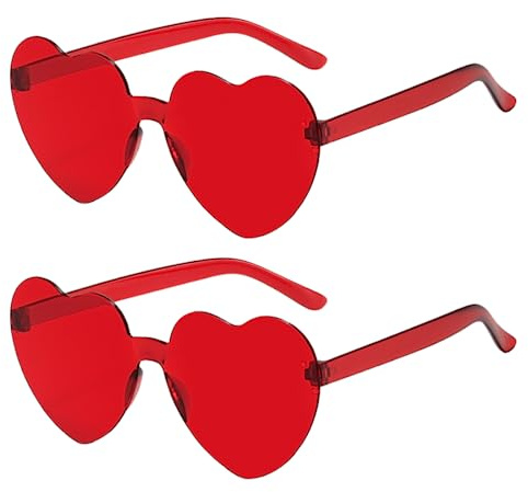 Meleager Occhiali a Cuore Senza Montatura, Occhiali da Sole a Cuore Rossa, 2 Pezzi Occhiali a Forma di Cuore, Occhiali da Sole Vintage '70, Protezione UV400, per Feste Matrimoni Halloween