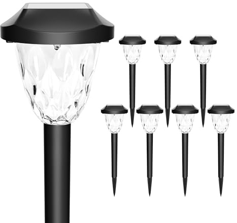 GIGALUMI 8 Pack Solar Lights Outdoor, Solar Pathway Lights with Great Pattern, Waterproof Auto On/Off Solar Powered Light for Outside Yard Garden Walkway Driveway Lawn Pathway