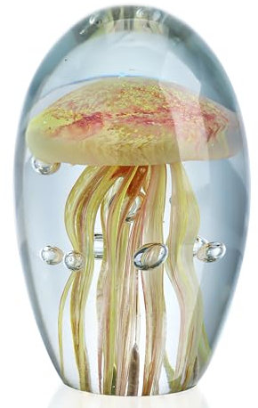 HDCRYSTALGIFTS Glasquallen, handgefertigt, geblasene Kunst, rosa Figur, leuchtet im Dunkeln, Papierbeschwerer, Heimdekoration, Geschenk, Basteldekoration