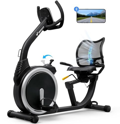 MERACH Liegeergometer für Zuhause mit 8 verstellbaren Widerstandsstufen, leichte kommerzielle Heimtrainer Fahrrad mit Smart Bluetooth, exklusiver App-Konnektivität, LCD-Display, Herzfrequenzsensoren