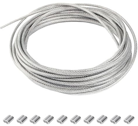 RRRST Cuerda de alambre de 3 mm, 18m, Cable de Acero Inoxidable 304, núcleo de 7 x 7, Cables de Acero PVC Revestida