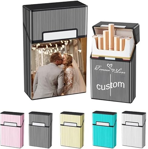 Estuche para cigarrillos personalizado, aleación de metal personalizada + plástico ABC con interruptor magnético, soporte único para hombres y mujeres, 3.62 x 2.4 x 1.06 pulgadas, capacidad para 20