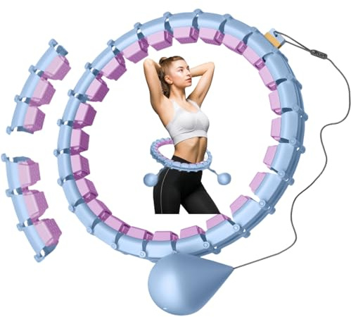 Smart Hoop Reifen Erwachsene Mit Gewicht Kugel,Ultra Leiser Hoola Hoop zum abnehmen Mit 32 Abnehmbaren Segmenten,Hullahub Reifen Zum Abnehmen Max Taillenumfang 165cm(Blaulila)