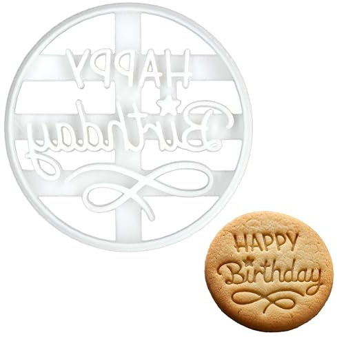 BAKERLOGY Emporte-pièce Happy Birthday – Tampon Rond pour Biscuits, Décorations de Gâteau, Fondant, Cupcakes, Pâte et Loisirs Créatifs