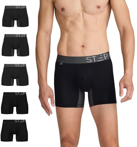 STEP ONE Mens Underwear Trunk Briefs, 5 Pairs, Underwear for Men, Moisture Wicking, 3D Pouch + No Ride Up Trunk Briefs for Men