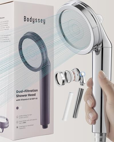 Bodyssey Filtered Shower Head for Hard Water – Vitamin C & KDF Chlorine Filter, High Pressure Handheld Shower (Chrome)