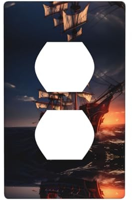 Phayah Placa de pared doble con patrón de barco que navega al atardecer, tamaño estándar, policarbonato termoplástico, cubiertas de enchufe dobles