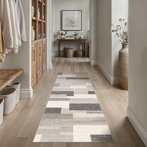 PureCozy Läufer Flur Teppich 60x180cm Beige Waschbar Moderne