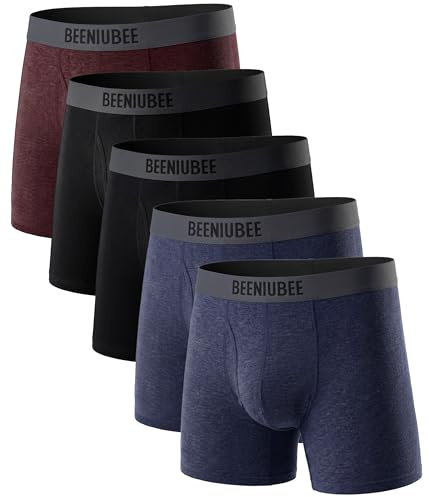 BEENIUBEE Mens Merino Wool Underwear,Breathable Wool Briefs for Men, Moisture Wicking Long leg Boxer Briefs,Comfortable Soft Boxer Shorts 5 Pack (Multicolor02, L)