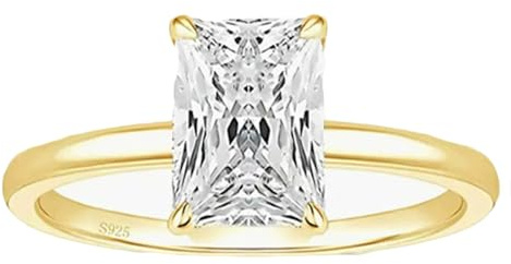 Stfery Solitärring för kvinnor, 925 silver, 3 karat, rektangulär, 7 x 9 mm, zirkon, guld