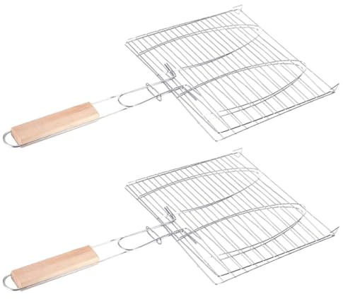 Toyvian Parrilla para Barbacoa 2 Piezas Cesta de Malla Ligera Mango Largo para Asar Pescado y Verduras al Aire Libre 16.73X8.66X0.78In Acero Inoxidable Portátil