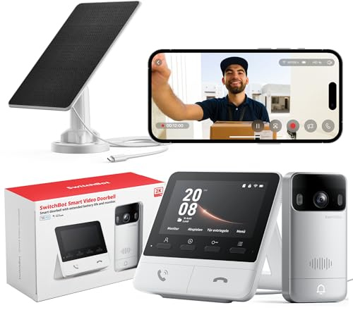 SwitchBot Videocitofono WiFi con Pannello Solare, Citofono Senza Fili da Esterno con Schermo a Colori da 4,3'', 2K Video Campanello con grandangolo di 165°, 5000 mAh, Compatibile Alexa