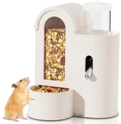 Bemonew Mangeoire automatique 2 en 1 pour hamster et hamster, distributeur anti-goutte avec bol de nourriture pour rats, souris, blanc (360 ml de nourriture/80 ml d'eau)