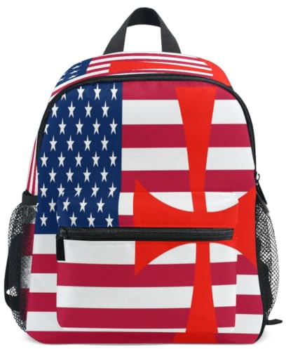 GuoChe ryggsäck för småbarn flickor pojkar barn skolväska S, Amerikanska riddarnas flagga templar kors, S | med namnbricka för 3-8 års flagga av USA:s riddare templar kors