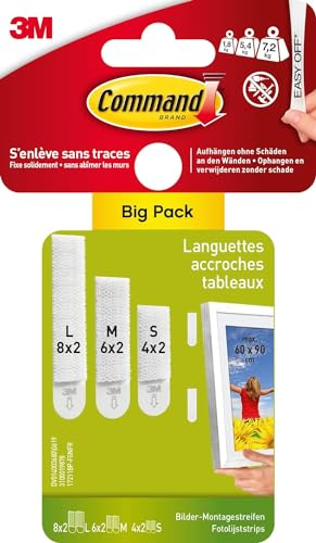 Command Klebestreifen, Vorteilspack 4x2 Klein und 8x2 Mittel (24 Strips), Weiß - Bilder Aufhängen ohne Bohren, Streifen halten bis zu 5,4 kg, Rückstandsfreies Ablösen