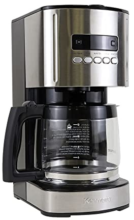 Kenmore Coffee Maker 12 cup Drip Coffee Machine Reusable Filter Programmable Timer Digital Display Aroma Control Glass Carafe Charcoal Water Filter Regular Bold Stainless Steel and Black