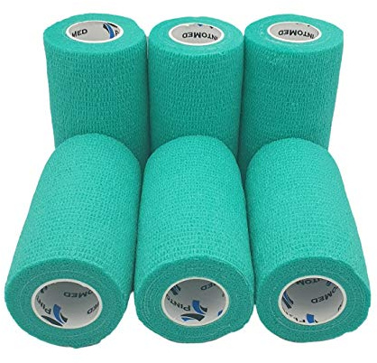 PintoMed - BENDAGGIO COESIVO - VERDE garza elastica, 6 rotoli x 10 cm x 4.5 m autoadesiva flessibile bende, qualità professionale, primo soccorso - Wrap Cohesive Bandage