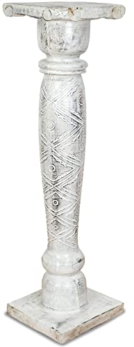 livasia edle Blumensäule Holz im Antik-Look – 80cm – Dekosäule aus Albiziaholz, Handgefertigt, Nachhaltig und Einzigartig aus Bali, Perfekt für Wohnzimmer, Flur oder Garten (Weiß)