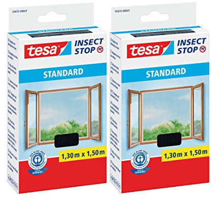 tesa Insect Stop Standard insektsnät för fönster – insektsskydd kan skäras till storlek – myggskydd utan borrning – flugnät antracit (1,3 m:1,5 m (2-pack), antracit (transparent))
