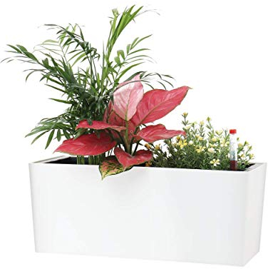 SAROSORA 14 Rectangle Self Watering Planter with Water Level Indicators for Plants & Flower Home Garden Outdoor Indoor Succulent | Herb pots | Window Box (1, White)