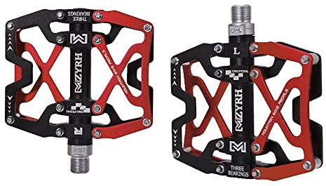 9/16 pollici CNC in lega di alluminio Pedali ultra leggeri per MTB BMX bici da corsa Trekking – antiscivolo mountain bike pedali Y06 (nero con rosso)