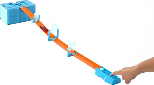 Hot Wheels Glace Track Builder Coffret de construction avec 1 voiture Hot Wheels et 10 éléments de piste, boîte de rangement modulable et empilable, HKX40