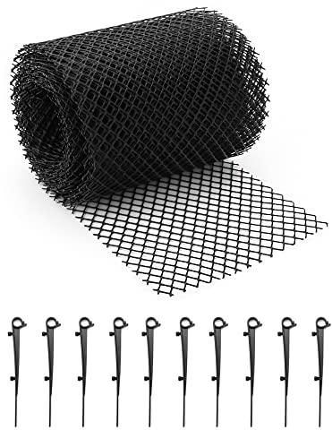 QWORK® Plastic Gutter Guard Netting - 6 m x 15 cm - Downpipe Leaf Guard Mesh Covers with Fixing Clips, Prevents Guttering Blockages, Cut to Size
