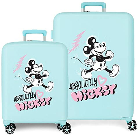 Disney Mickey Friendly Türkises Kofferset, 55/70 cm, starres ABS, integrierter TSA-Verschluss, 88 l, 6,8 kg, 4 Doppelrollen, Handgepäck