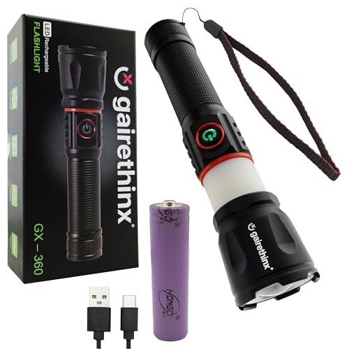 Gairethinx Torcia LED Potente Professionale - in Alluminio con Calamita, Batteria Ricaricabile USB-C Li-ion 1200 mAh, 12000 Lumen, Impermeabile, XHP50 e SMD, 3+3 Modalità di Illuminazione con Zoom