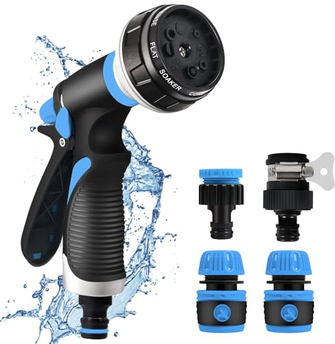Gartenbrause, Garten Handbrause, 8-Funktionen Spritzdüse und Einstellbarer Wasserdurchfluss Spritzpistolen Bewässerungspistole für Autowäschen, Haustierdusche, Gartenbewässerung
