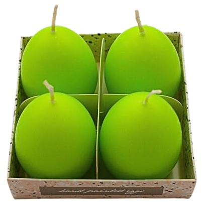 Dekohelden24 Ostereikerze im 4er Set - Eikerzen - Osterkerzen - Kerzen als Osterei, unifarben grün Größe H/Ø 6,5 x 4 cm,