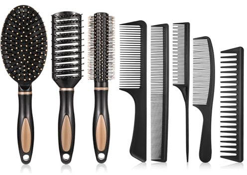 Meng Jiaran 8 Pack Hair Brush Set - Women's Detangling Paddle Brush for Wet & Curly Hair, Anti-Static - Salon & Home Supplies