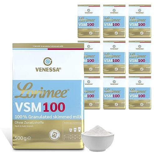 VENESSA VSM 100 Lorimee 10 x 500g Magermilchpulver Granulat Hochwertiges Skimmed Milchpulver, Vorteilspacks, Geeignet für alle Kaffeeautomaten und Heißgetränkeautomaten