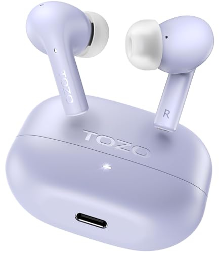 TOZO E2 Trådlösa öronsnäckor med brusreducering, appanpassad 32 EQ, 10 mm högtalarelement med kraftfull bas, 30 timmars speltid, 2 mikrofoner för tydliga samtal, Bluetooth 5.3 in ear-hörlurar