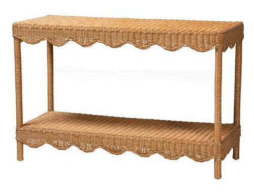 Bali & pari Oteria Bohemian Light Honey Scalloped Rattan Console Table