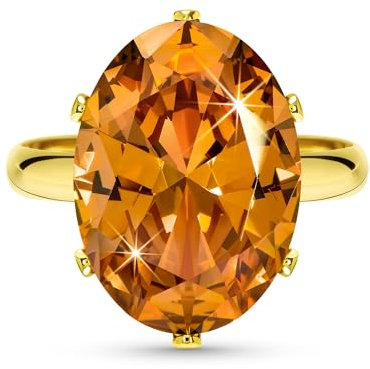 Linawe Citrin Moissanite Diamant Ringe Frauen, Gold Schmuck Ring Verstellbar, Grosse Groessen Fingerring Damen, Statement Damenringe Modeschmuck